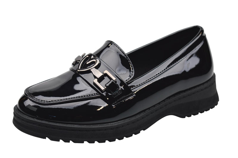 Girls School Shoes Heart Saddle Loafers
