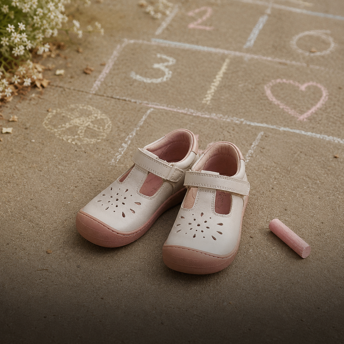 Girls kids'/children's hook-and-loop shoes in off-white and light pink